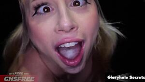 Blonde hannah quinn swallows loads at gloryhole again