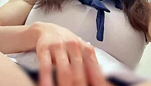 ts sneaks into bathroom to jerk off with massive cumshot tease