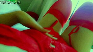 pov masturbation and moanings from hot blonde in red lingerie