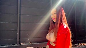 Italian milf shows her juicy tits outdoors