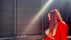 Italian milf shows her juicy tits outdoors
