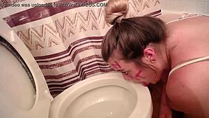 Toilet licking scene with heels and shoes