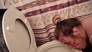 Toilet licking scene with heels and shoes