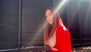 Italian milf shows her juicy tits outdoors