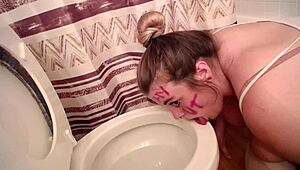 Toilet licking scene with heels and shoes