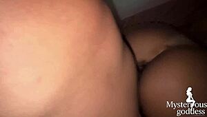 My husband came back from travel and I received him in panties on bed