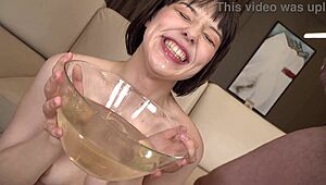piss drink dive with two cocks in pussy