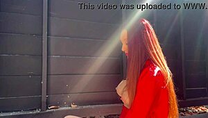Italian milf shows her juicy tits outdoors