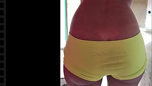 Amateur brazilian housewife teases neighbor with her pretty smile and curly hair