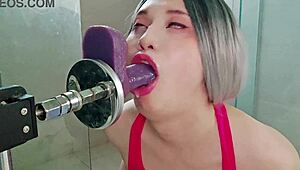 Asian femme sucks her dildo - s008