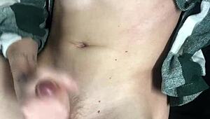 Sweet and skinny twink jerks off cum closeup